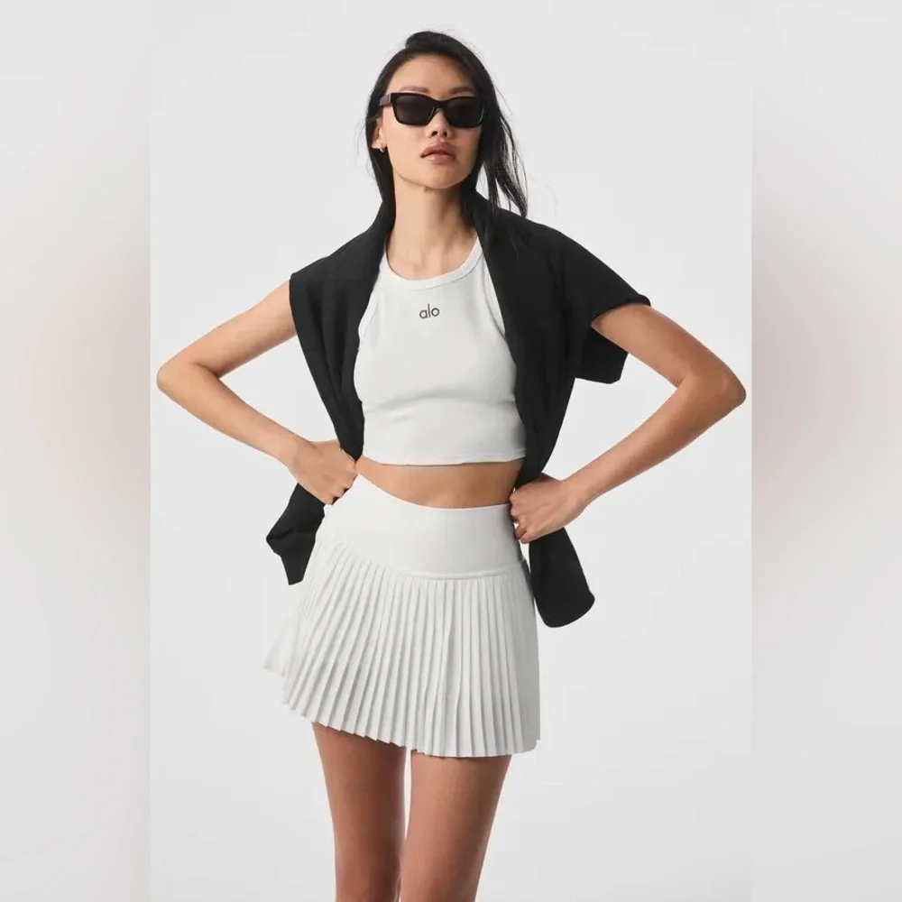 NWT Alo Yoga Grand Slam Tennis Skirt High Waisted— Pleated White Size XXS